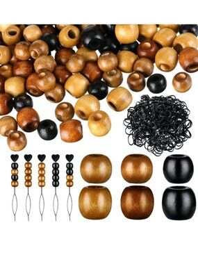 Dingion 1055 Pieces Wooden Hair Beads Including 600 Barrel Wood Beads for Braids